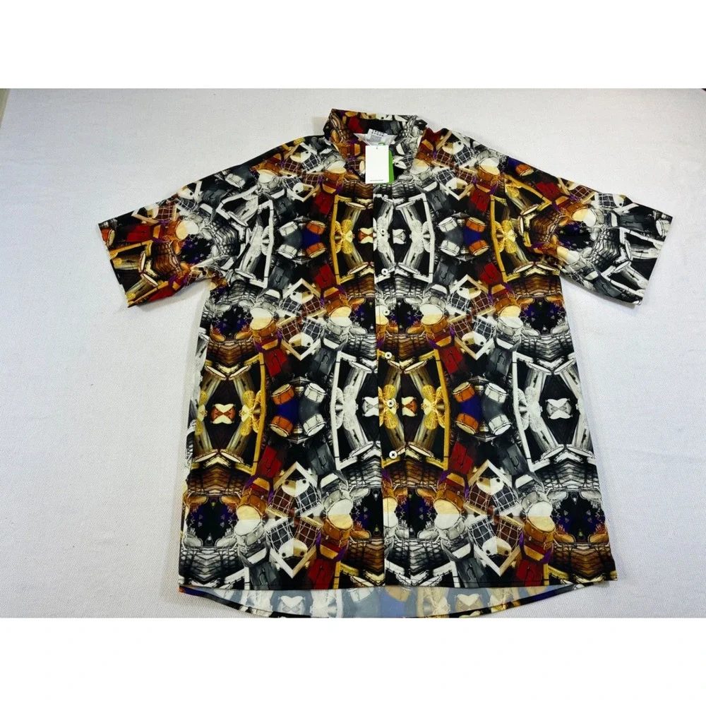 NovaTomato Mens Large Multicolor Kaleidoscope Graphic Print Button‎ Down Shirt